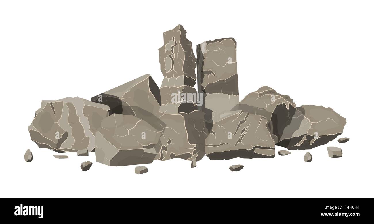 Pile of rock stone. Stones and rocks in variuos sizes. Set of different