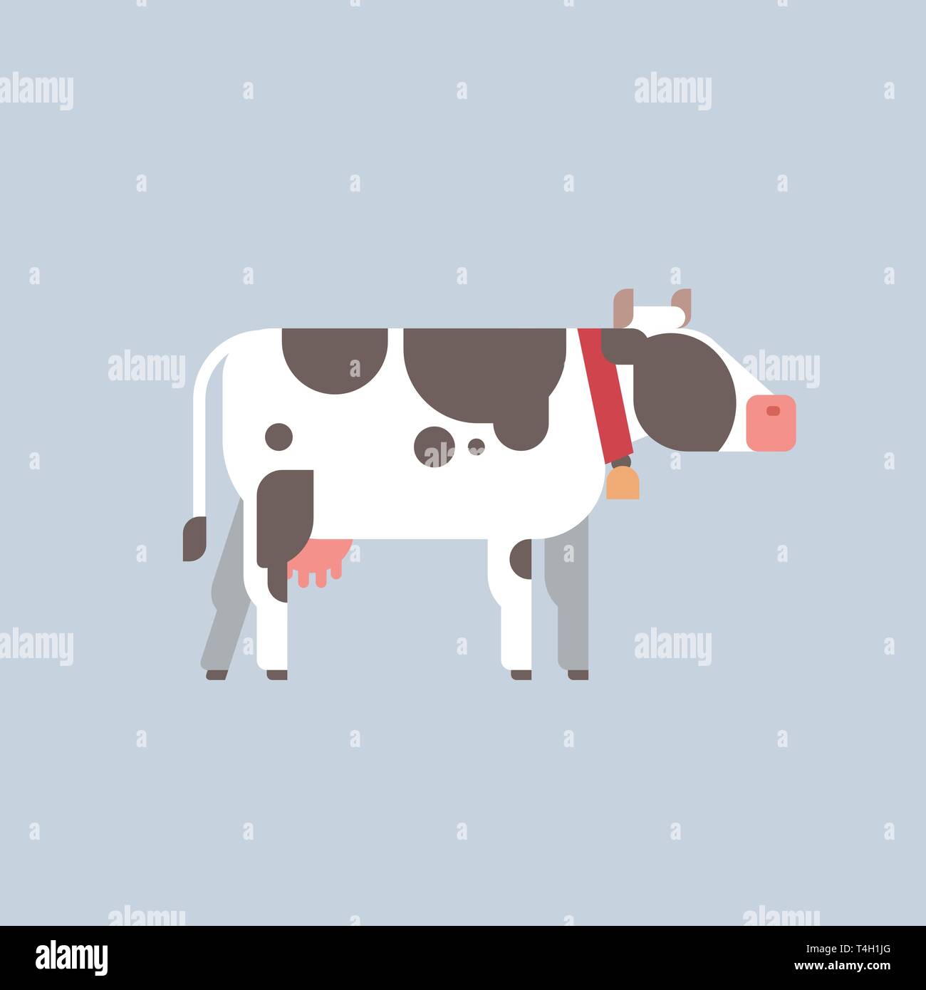 white cow with black spots farm domestic animal husbandry grazing cattle concept flat gray background Stock Vector