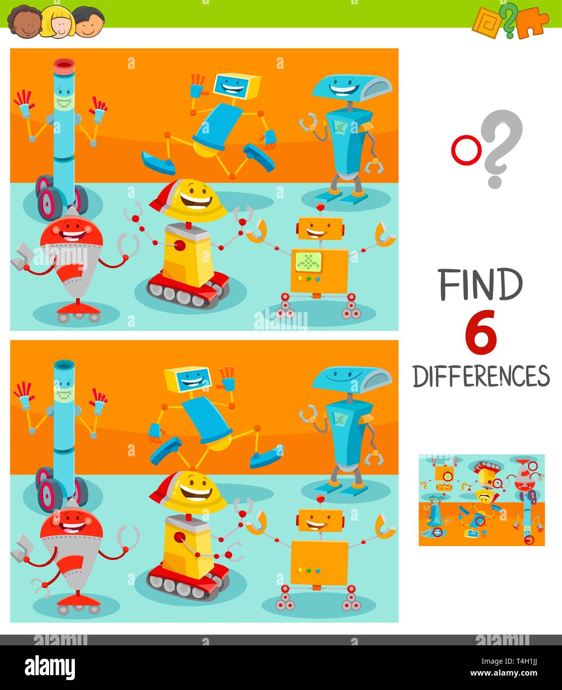 Cartoon Illustration of Finding Six Differences Between Pictures ...