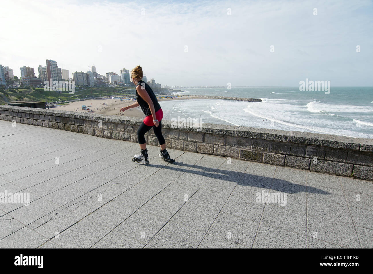 Mar del Plata, Buenos Aires, Argentina 2018 A woman skates on a