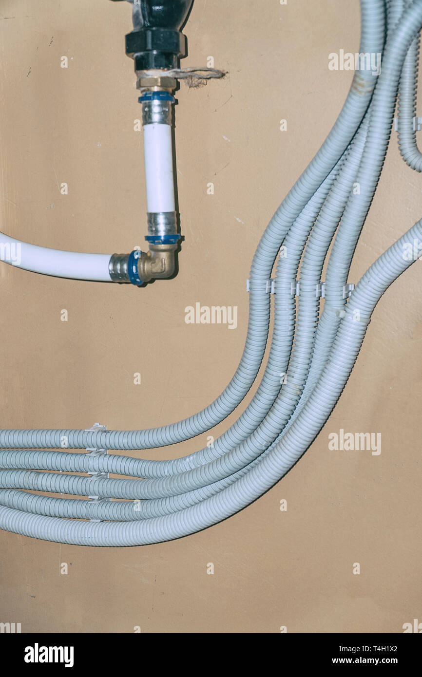 Connection of plastic pipes through fittings Stock Photo Alamy