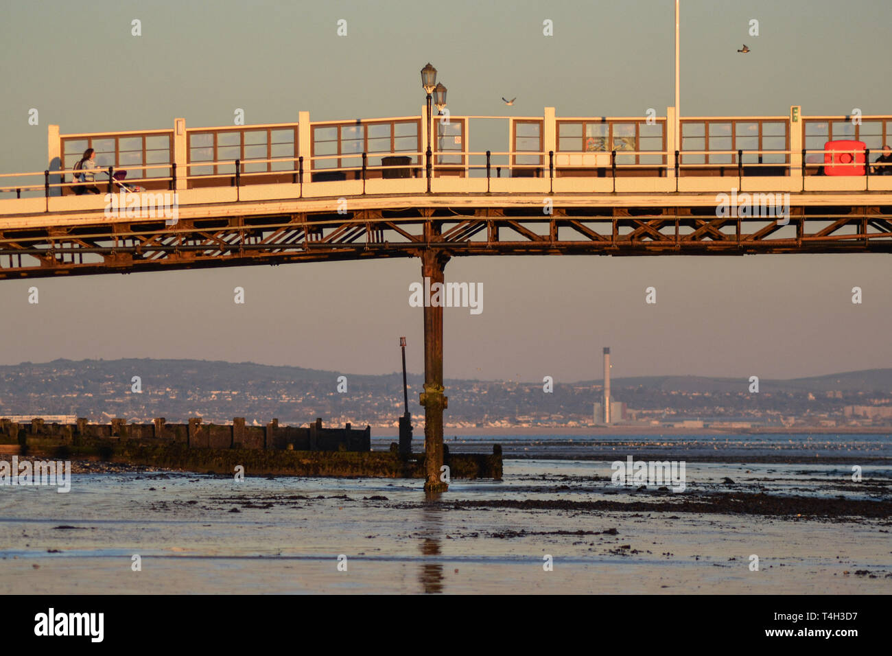 Looking under Worthing pier towards shoreham, UK Stock Photo