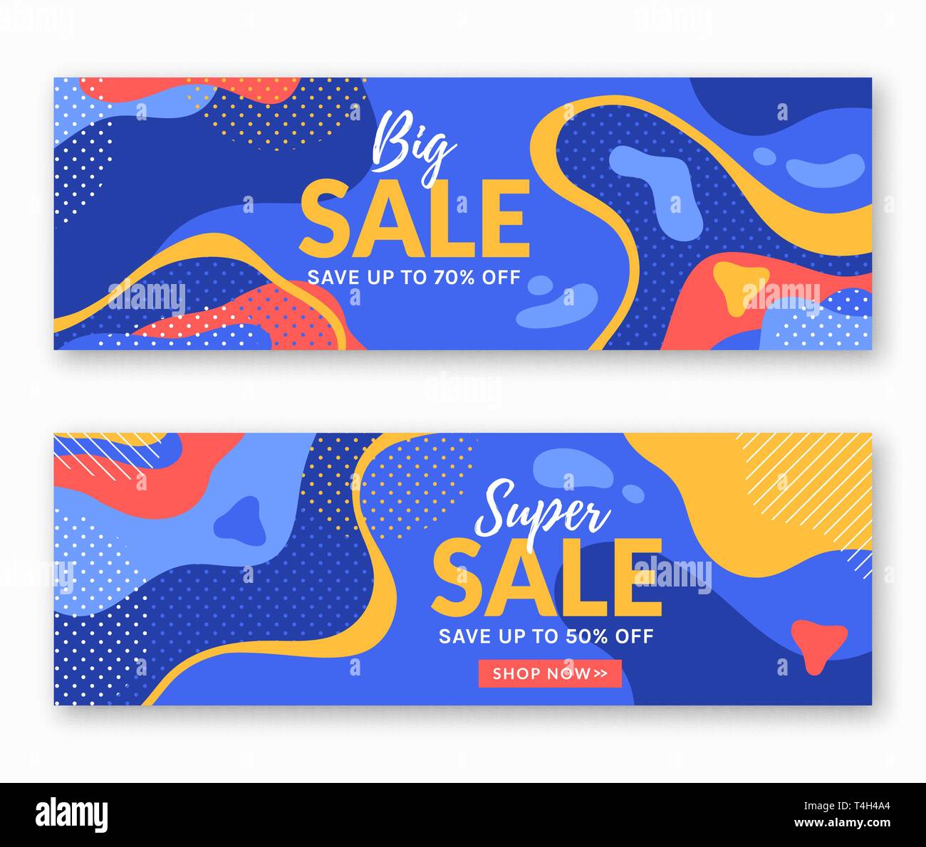 Sale banners with abstract colorful background. Vector templates for web advertising discounts in trendy style. Stock Vector