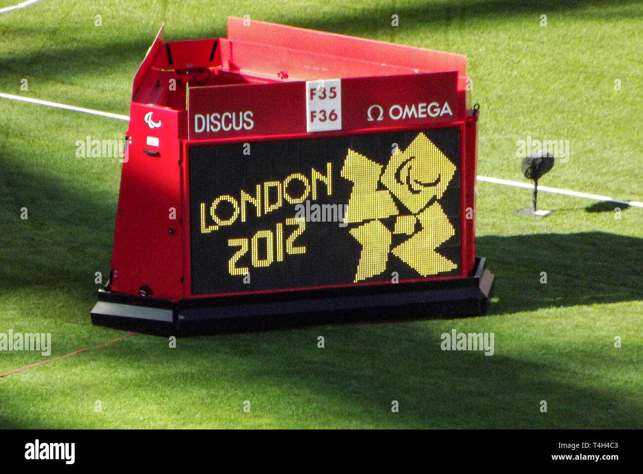 information display board in the Queen Elizabeth Park stadium, during the London 2012 Paralympics Stock Photo