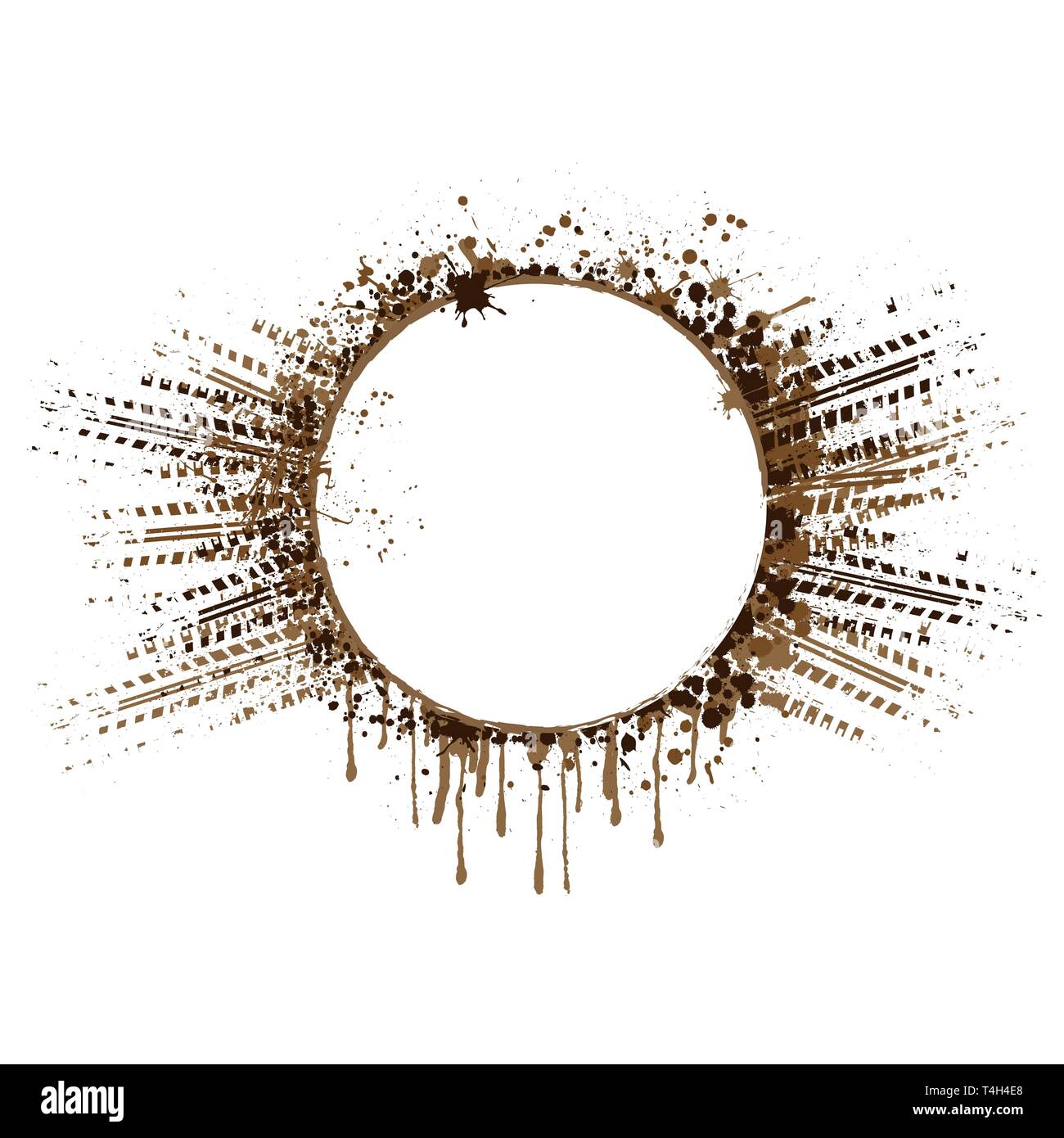 Circle ink splash tire tracks frame isolated on white background Stock ...