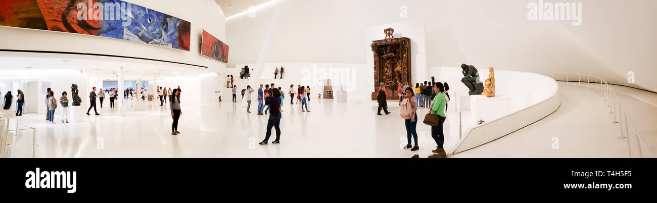 A panoramic view of the entrance floor of the Soumaya Museum in Mexico City Stock Photo