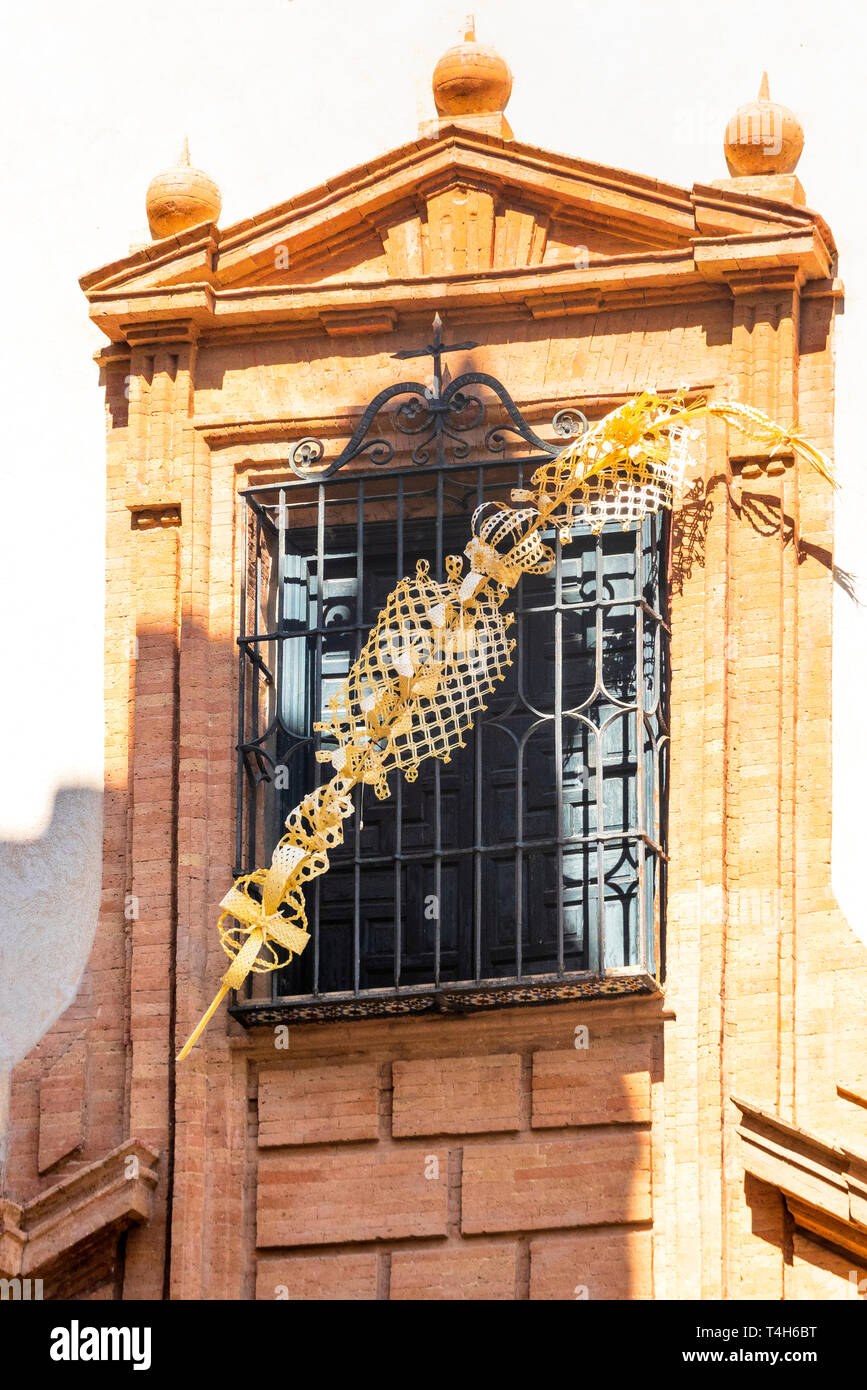 An elaborate palm sculpture on display for Holy Week in Seville Stock Photo