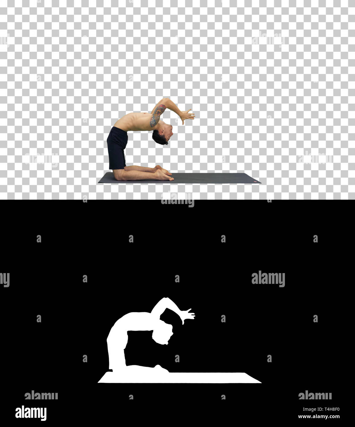 Yogi doing camel yoga pose, Alpha Channel Stock Photo
