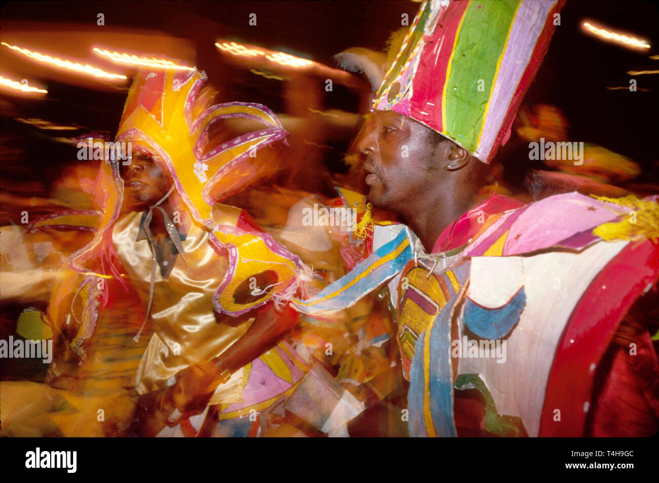 Bahamas,Bahama Islands,Atlantic Ocean water West Indies,New Providence,Nassau,Cable Beach,Junkanoo dancer,dancing,entertainment,night nightlife evenin Stock Photo