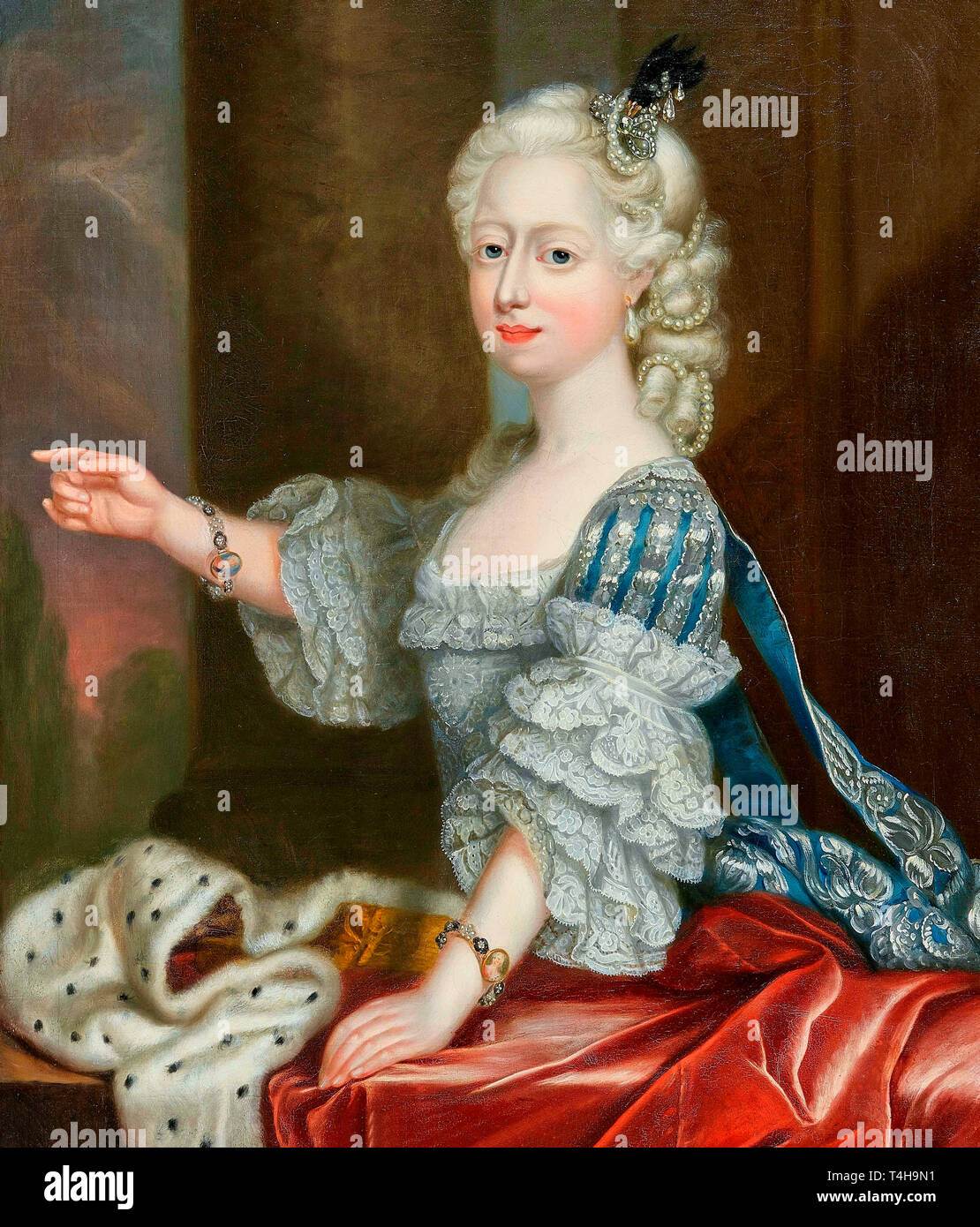 Portrait of Augusta Hanover (1737-1813), duchess of Brunswick-Luneburg - Attributed to Thomas Frye, circa 1763 Stock Photo