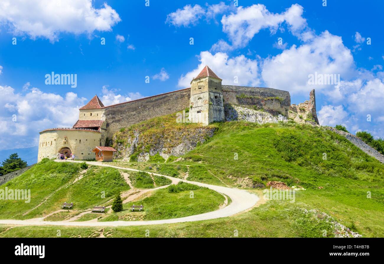 Medieval fortress (citadel) in Rasnov city, Brasov, Transylvania, Romania Stock Photo