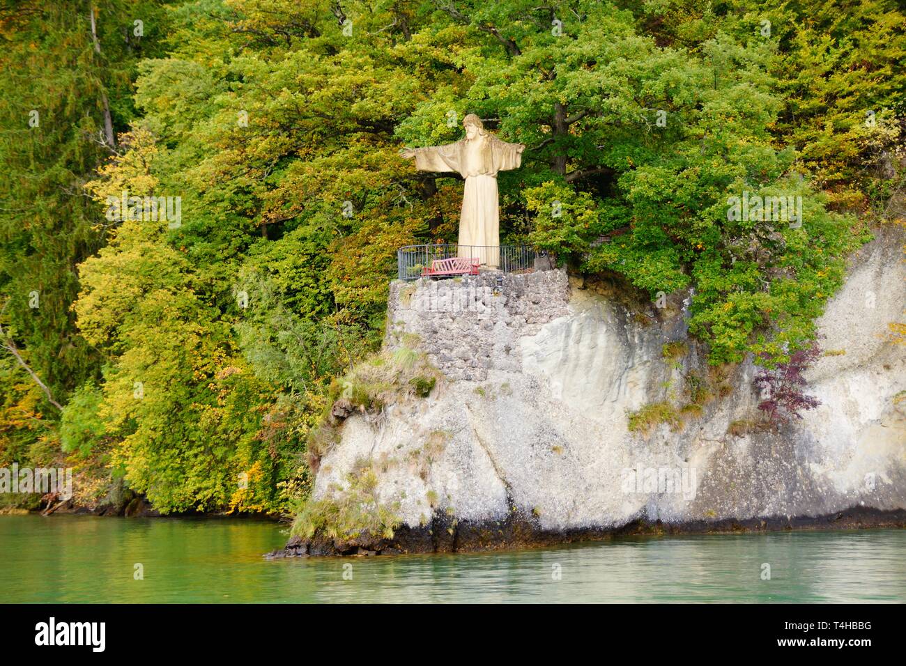 Statue of Jesus on Lake Lucerne Switzerland Stock Photo Alamy