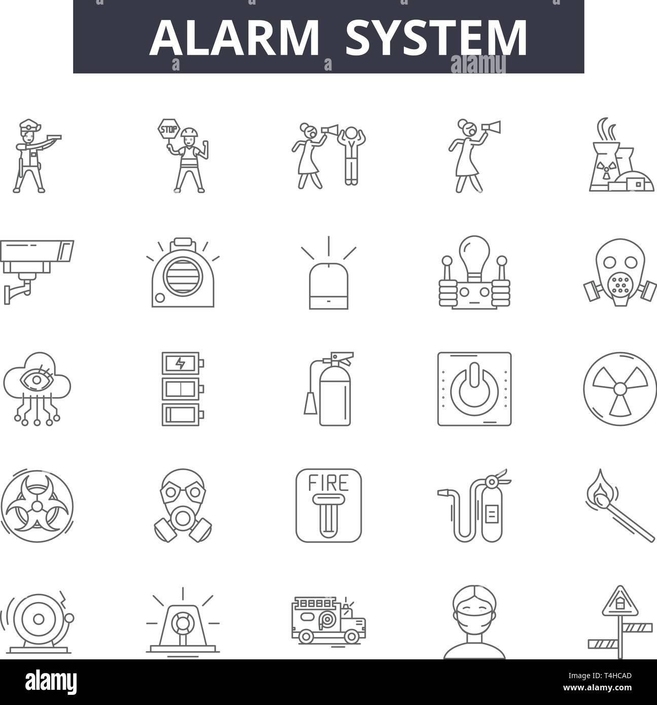 Alarms system line icons, signs set, vector. Alarms ystem outline