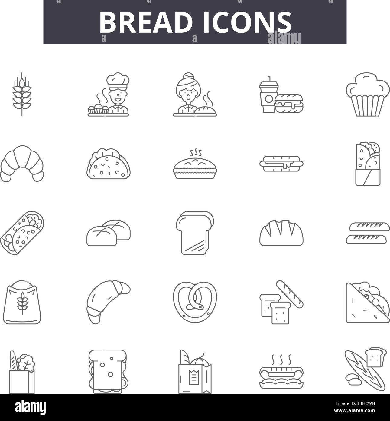 Bread line icons, signs set, vector. Bread outline concept illustration ...