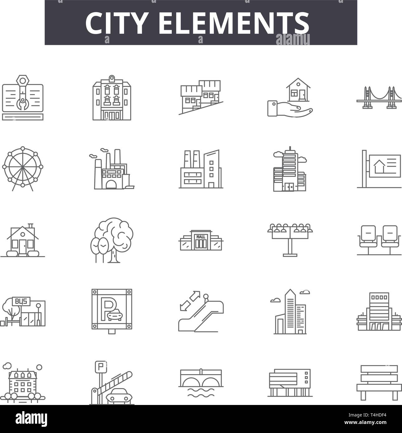 City elements line icons, signs set, vector. City elements outline ...