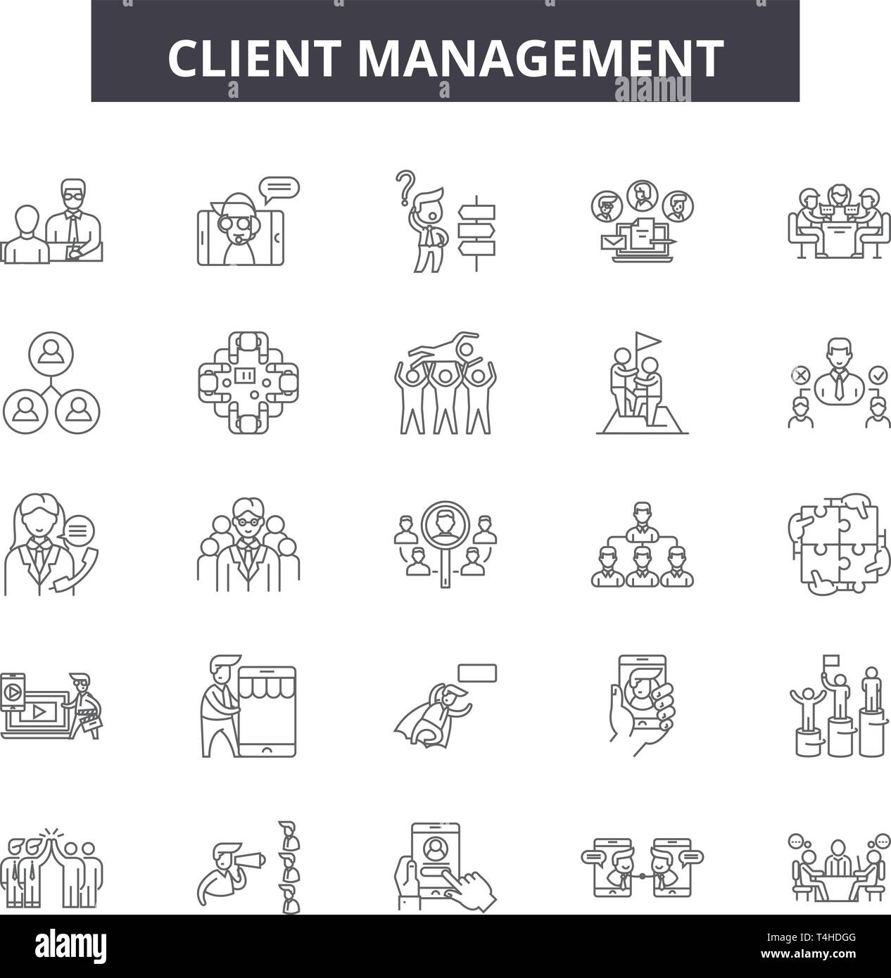 Client management line icons, signs set, vector. Client management ...
