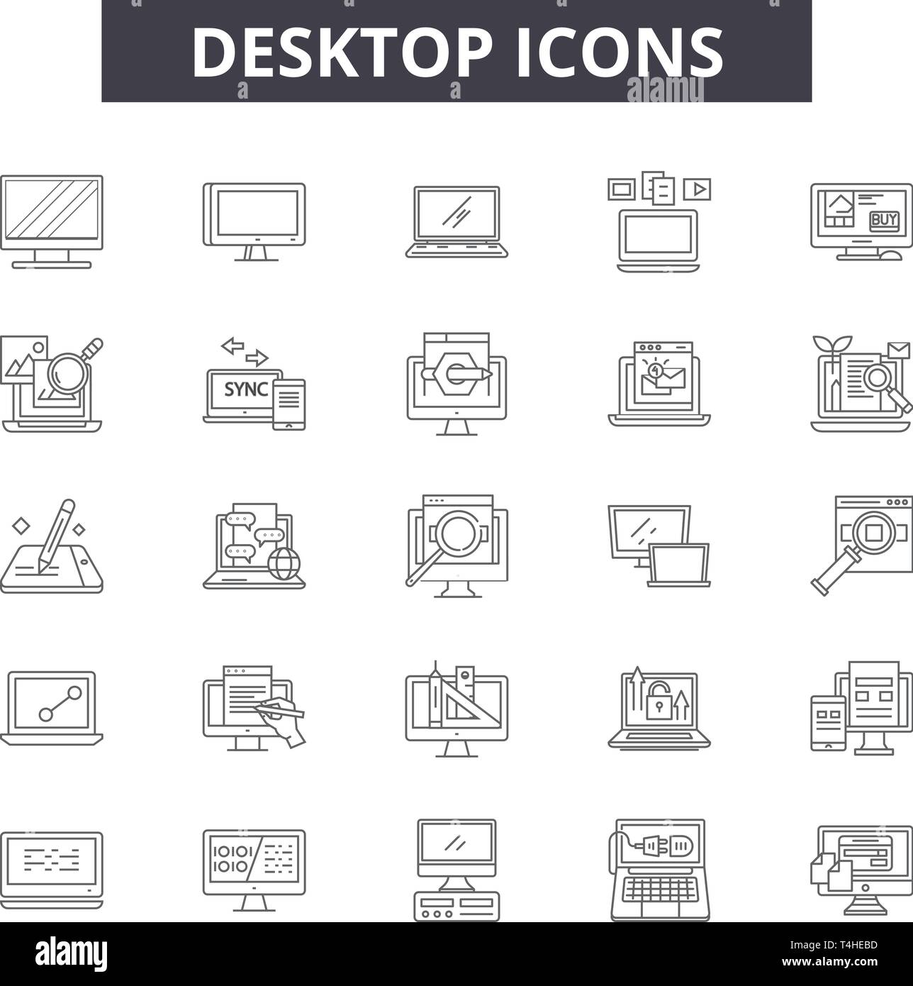 Desktop Line Icons Signs Set Vector Desktop Outline Concept