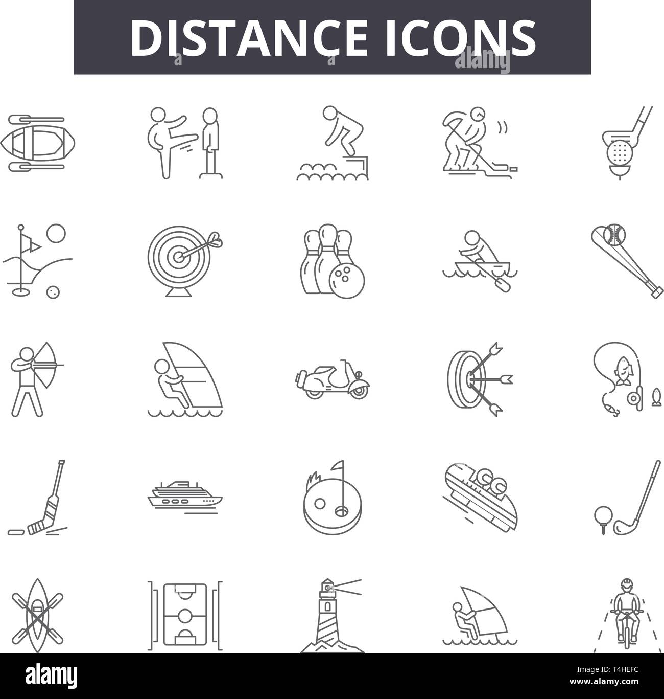 Distance line icons, signs set, vector. Distance outline concept