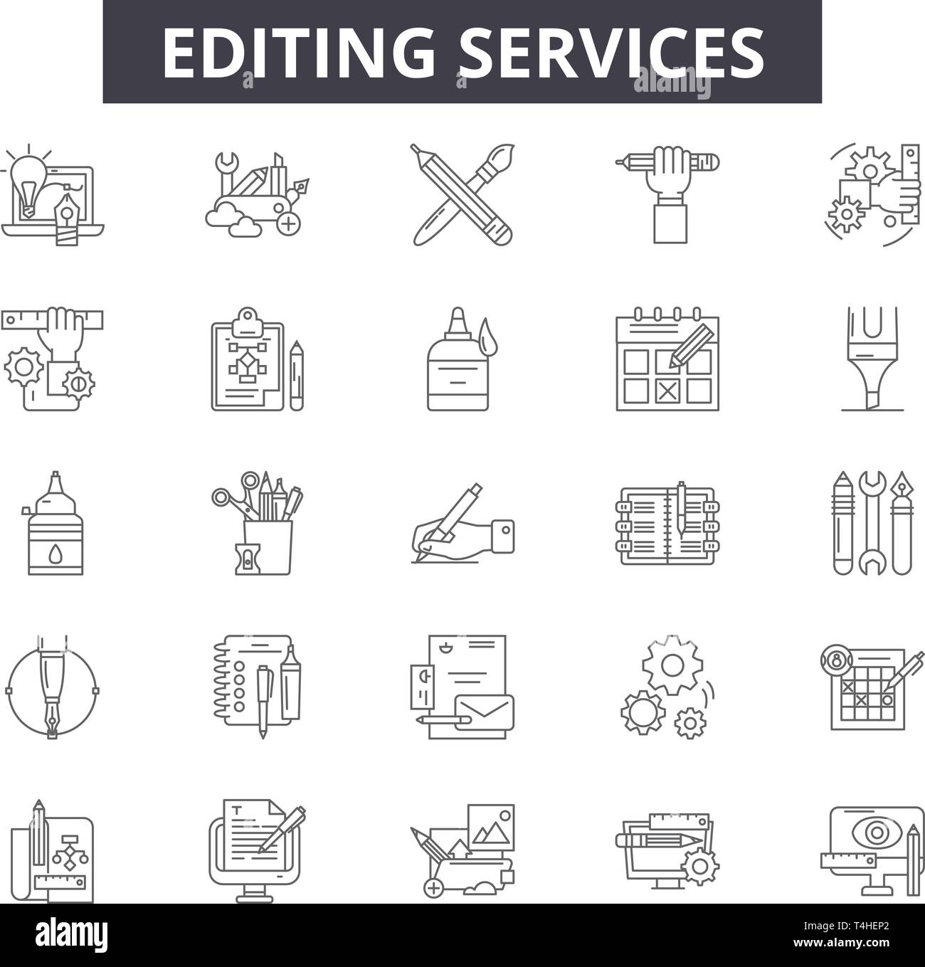 Editing services line icons, signs set, vector. Editing services ...