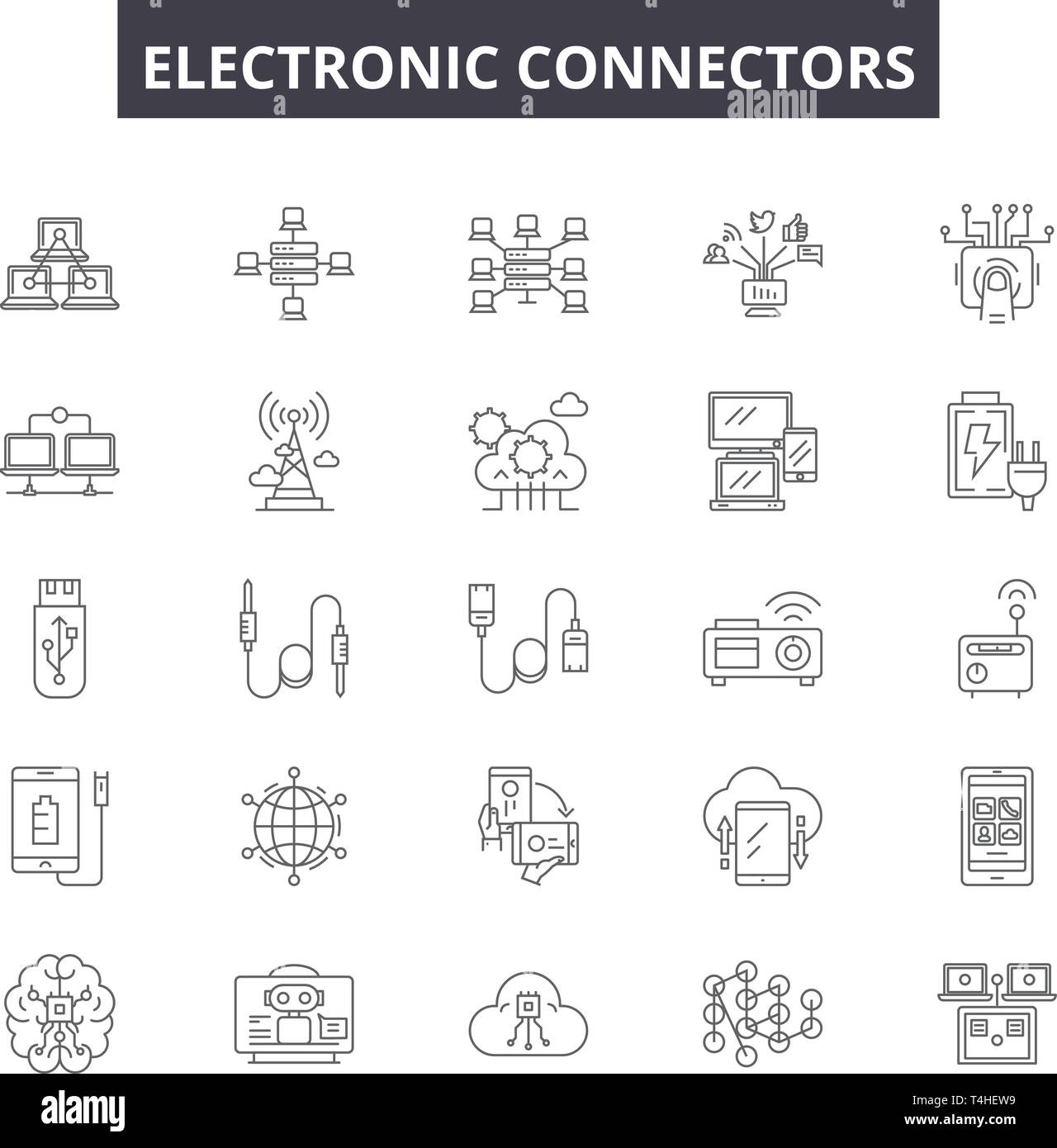 Electronic connectors line icons, signs set, vector. Electronic
