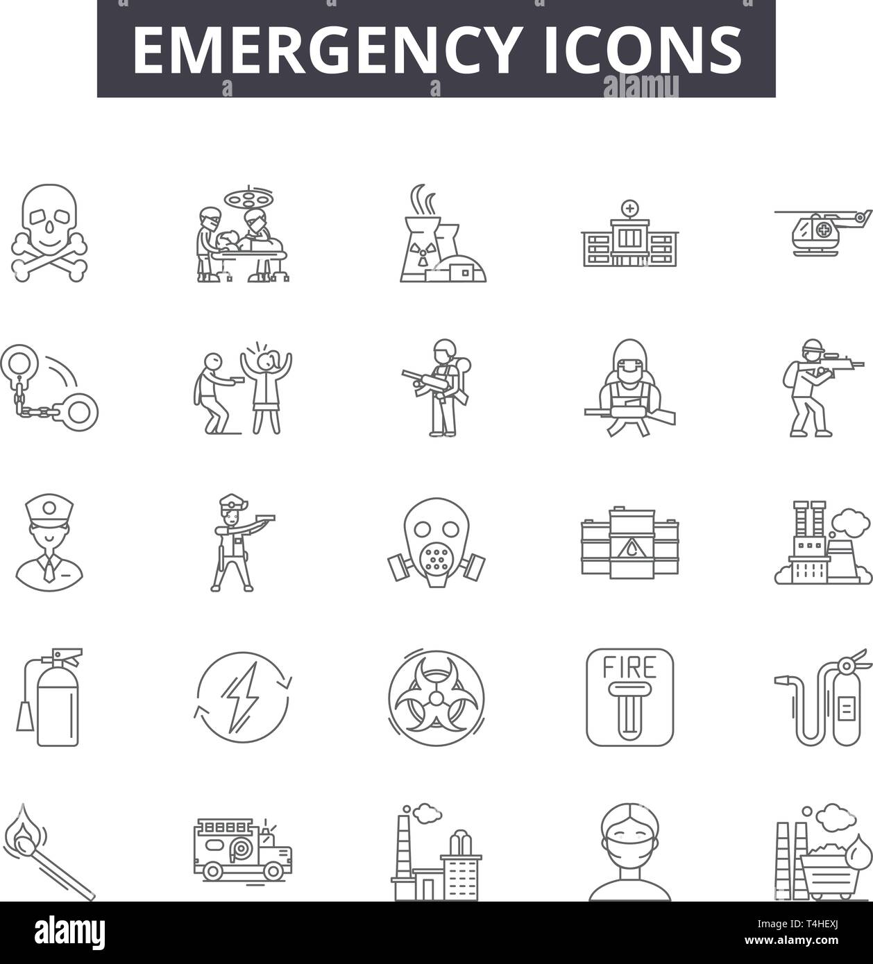 Emergency line icons, signs set, vector. Emergency outline concept ...