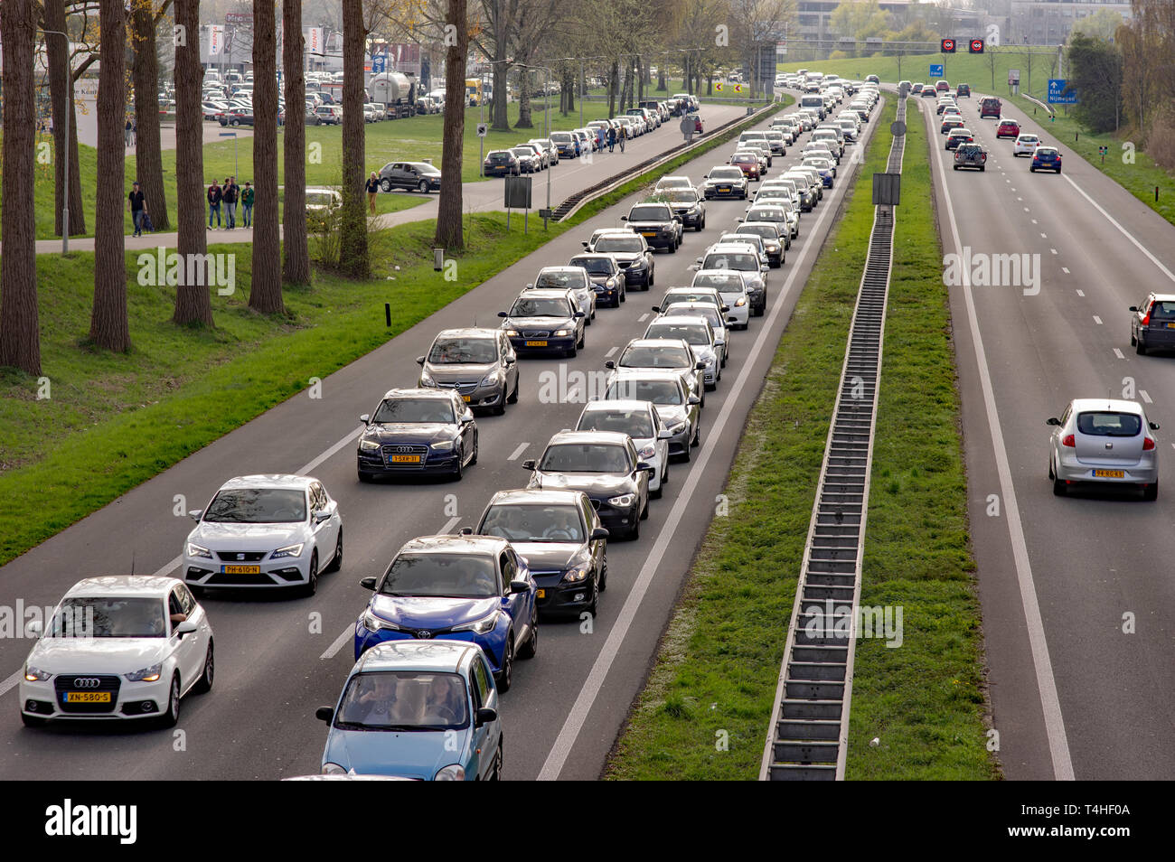 Arnhem, Netherlands - April 7, 2019: Traffic jam for the Gelredome for a football match of Vitesse Stock Photo