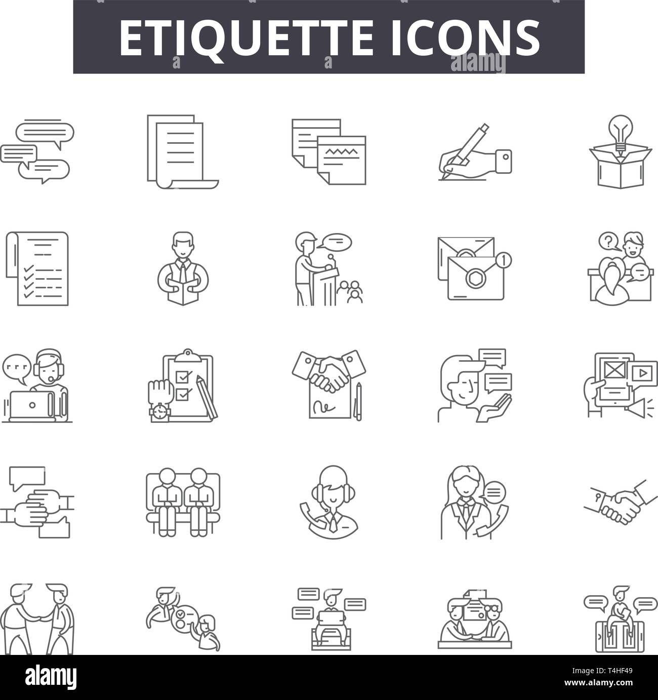 Etiquette line icons, signs set, vector. Etiquette outline concept illustration: etiquette,flat,isolated,derestaurant Stock Vector