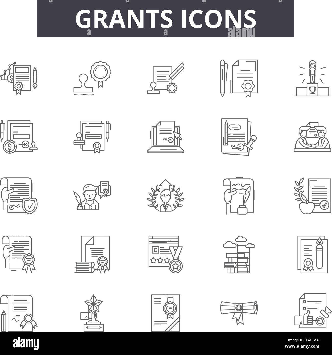 Grants line icons, signs set, vector. Grants outline concept
