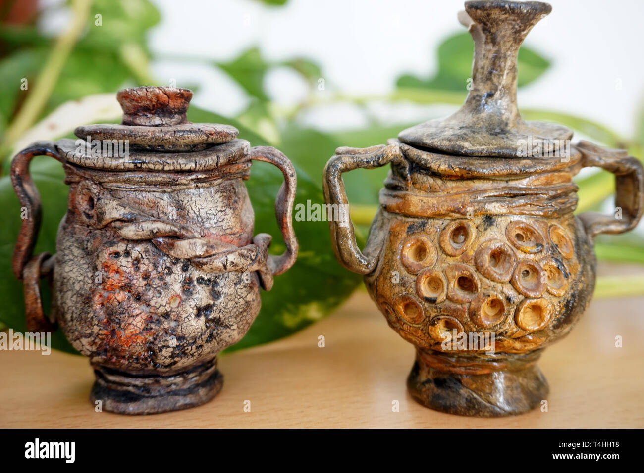 Two ceramic terracotta antique handmade amphora Stock Photo