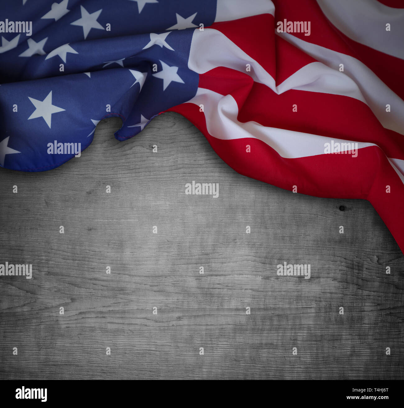 American flag and wooden background Stock Photo - Alamy
