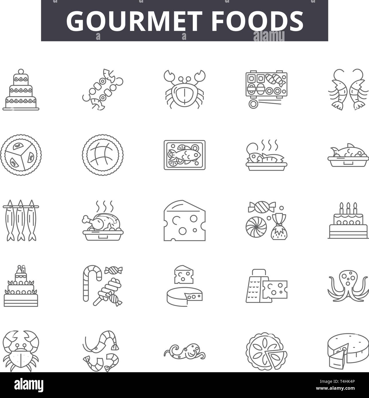 Gourmet foods line icons, signs set, vector. Gourmet foods outline ...
