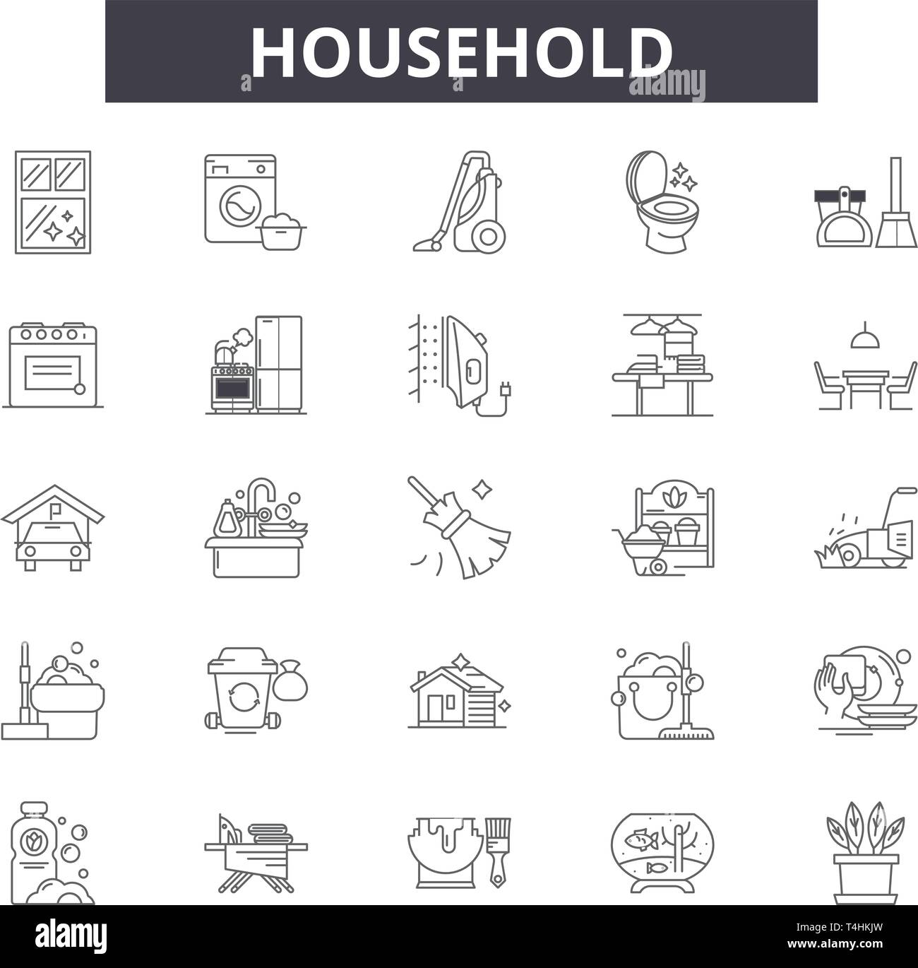 Household line icons, signs set, vector. Household outline concept illustration: household,home,house,equipment,kitchen Stock Vector