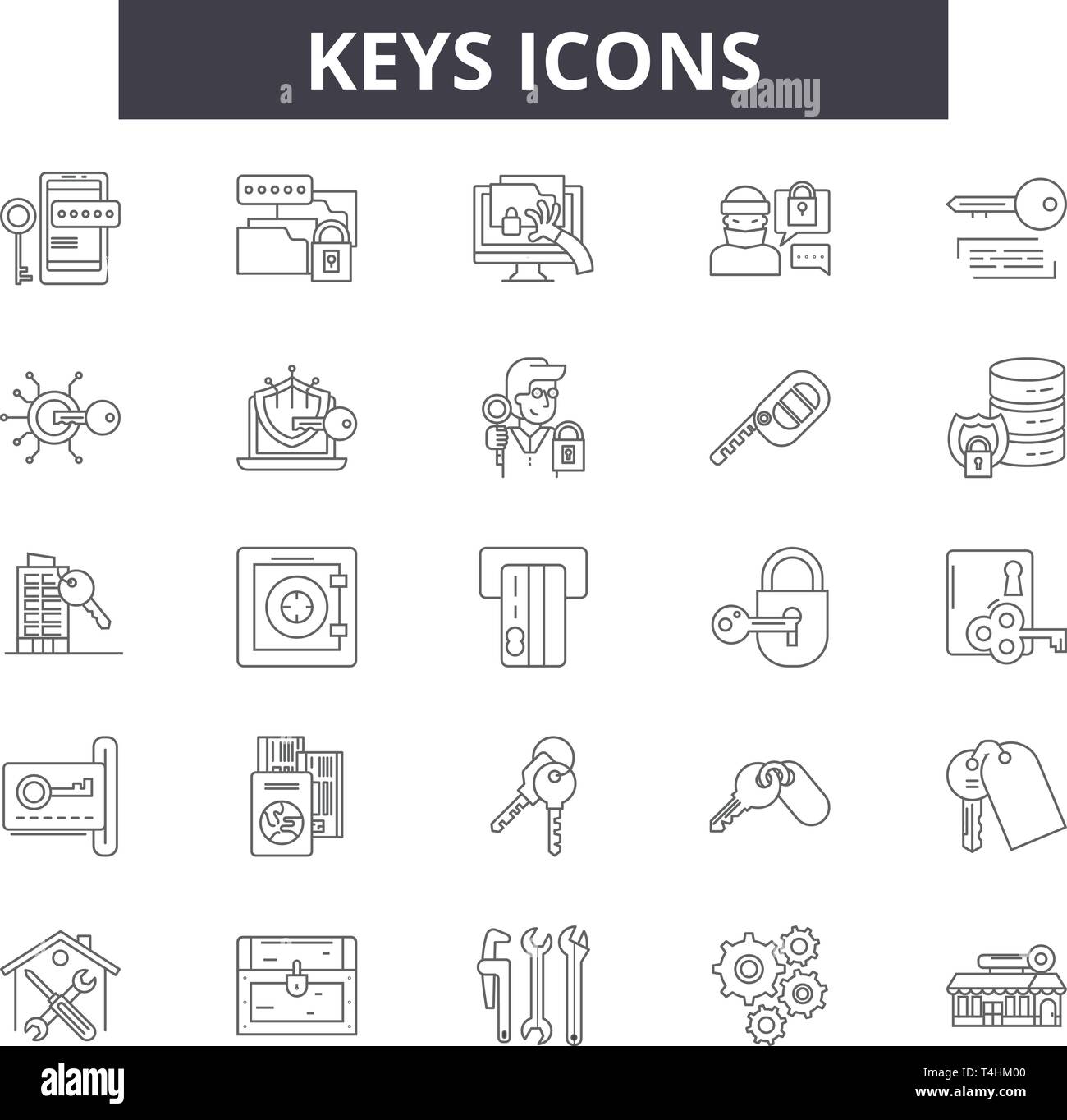 Keys Line Icons Signs Set Vector Keys Outline Concept Illustration