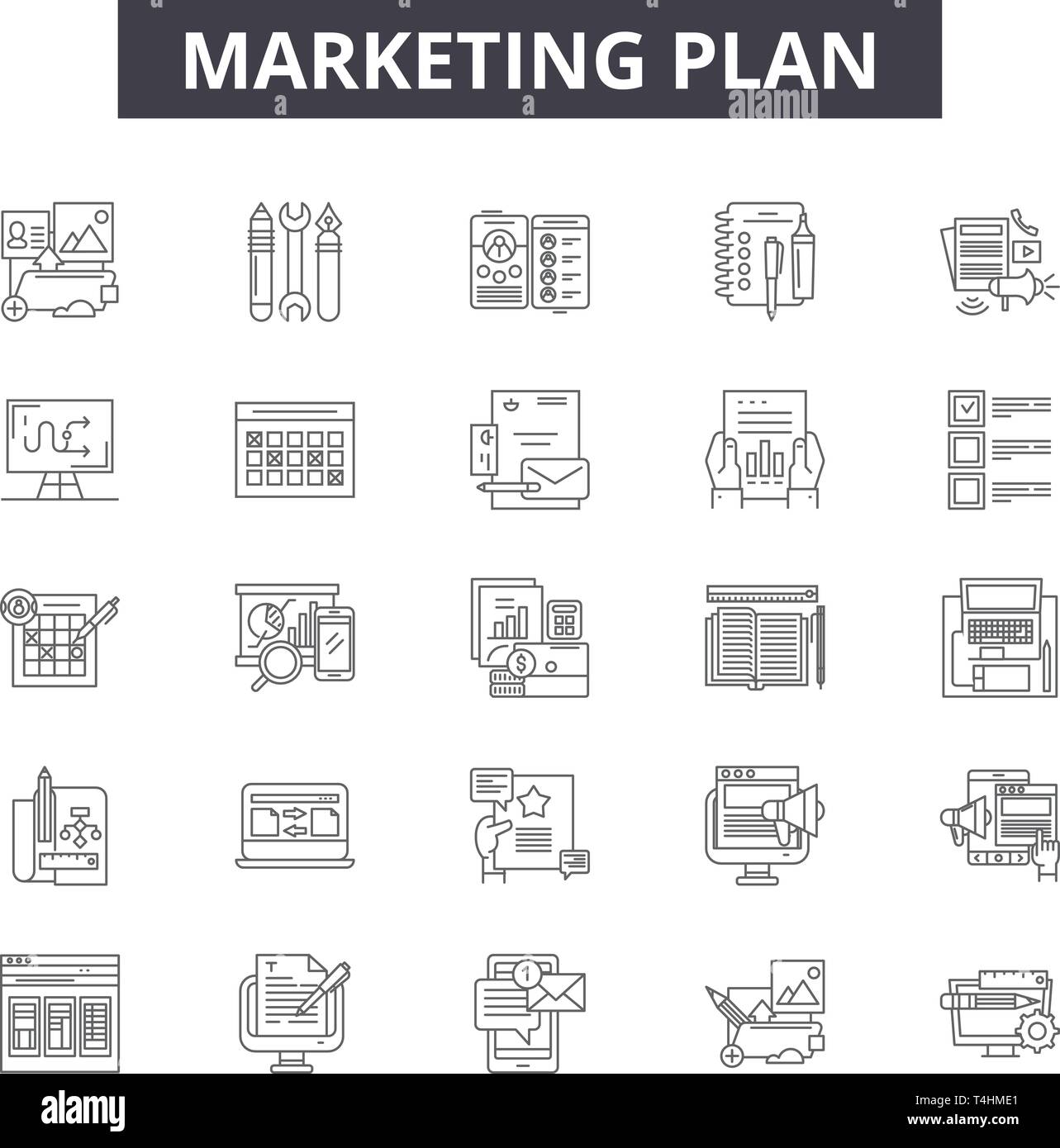 marketing plan line icons signs set vector marketing plan marketing plan outline