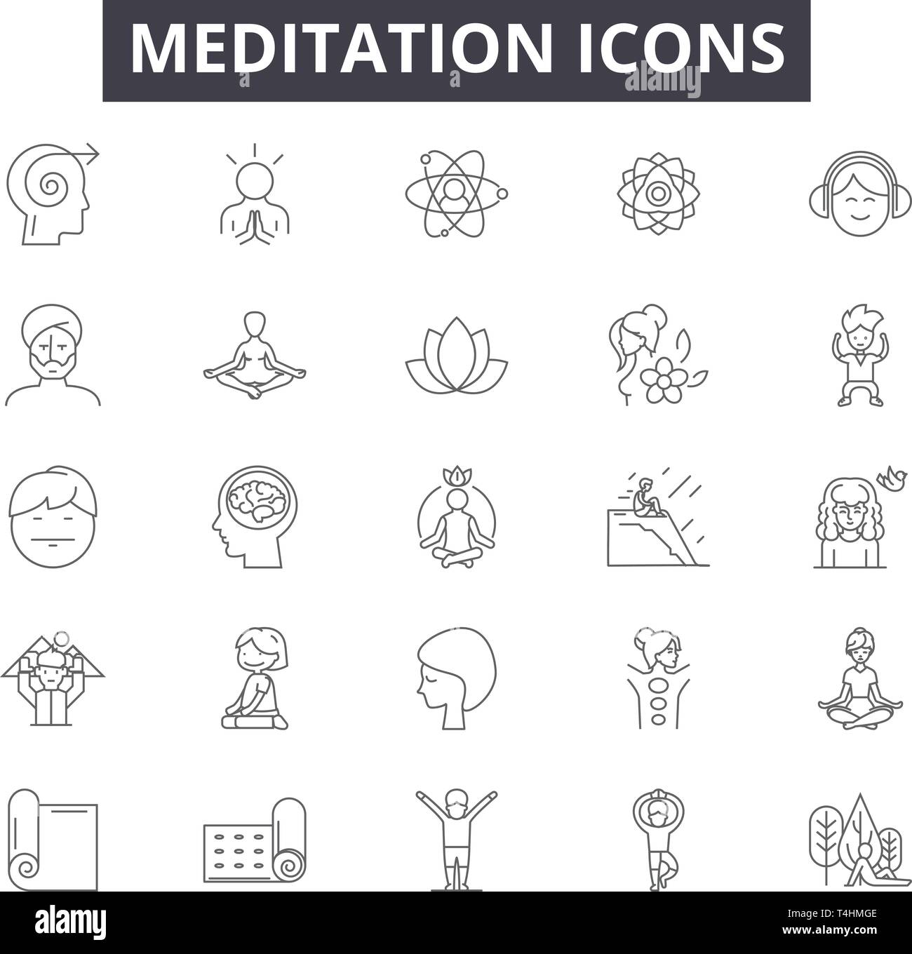 Meditation line icons, signs set, vector. Meditation outline concept