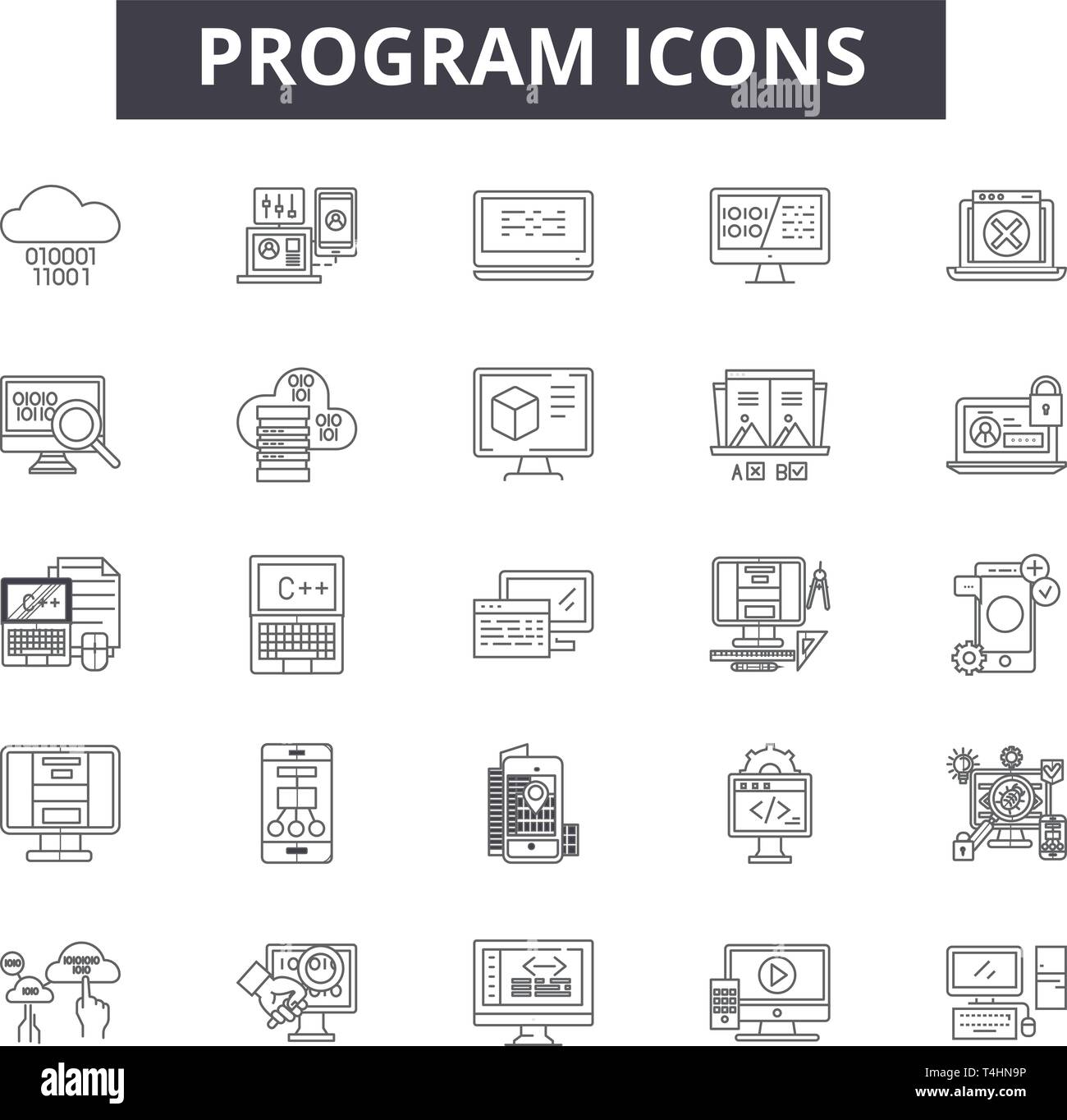 Program line icons, signs set, vector. Program outline concept ...
