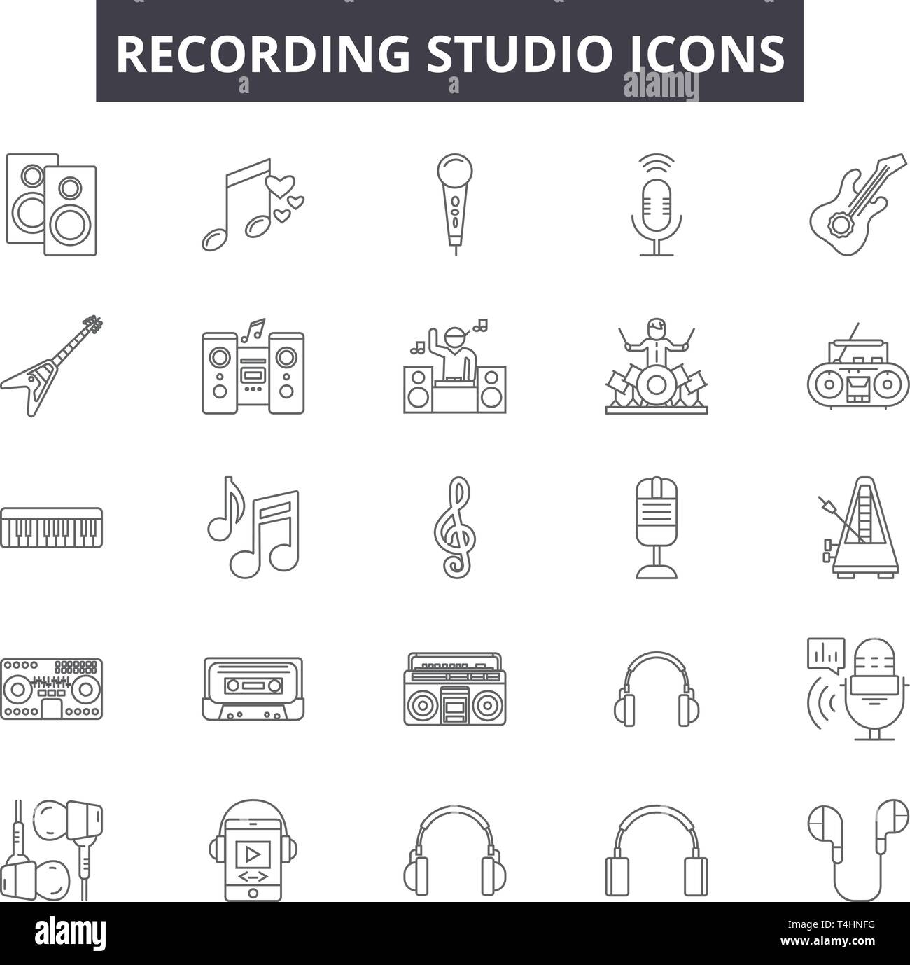 Recording studio line icons, signs set, vector. Recording studio
