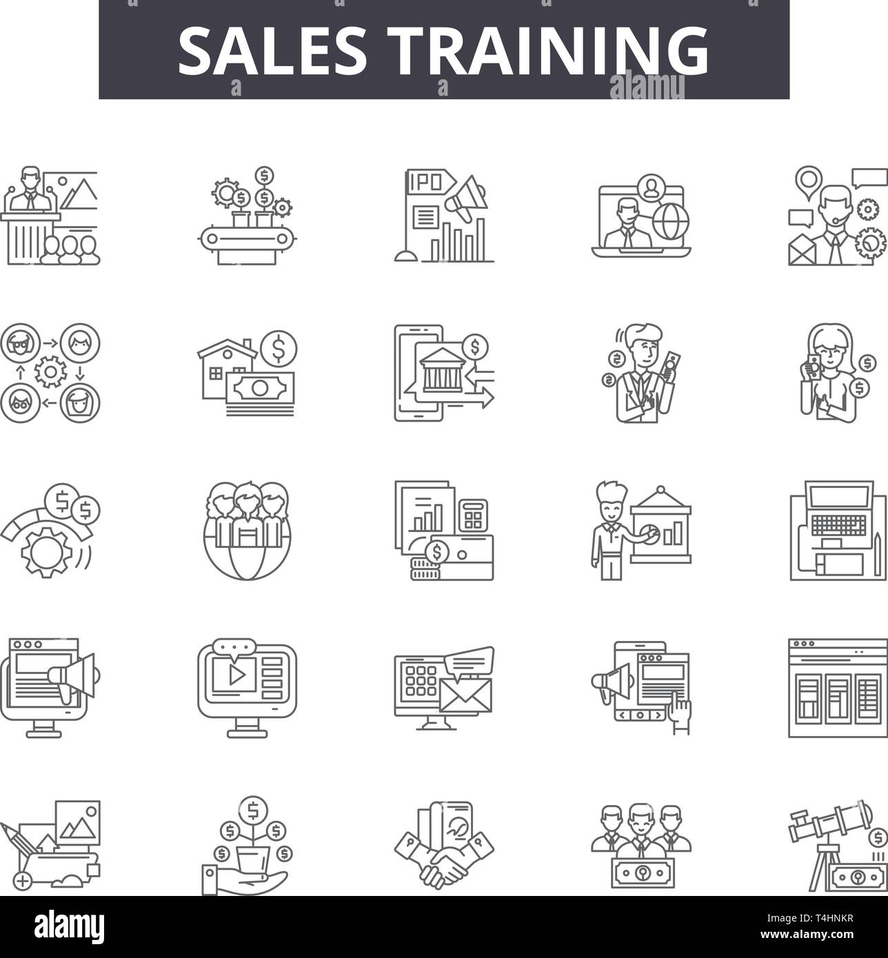 Sales training line icons, signs set, vector. Sales training outline ...