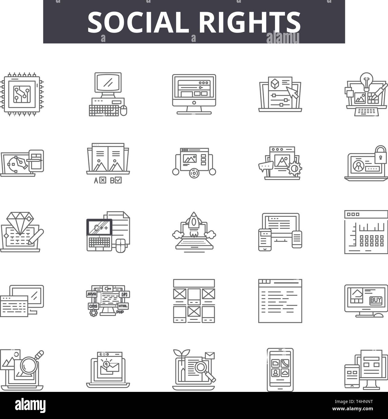 Social rights line icons, signs set, vector. Social rights outline ...