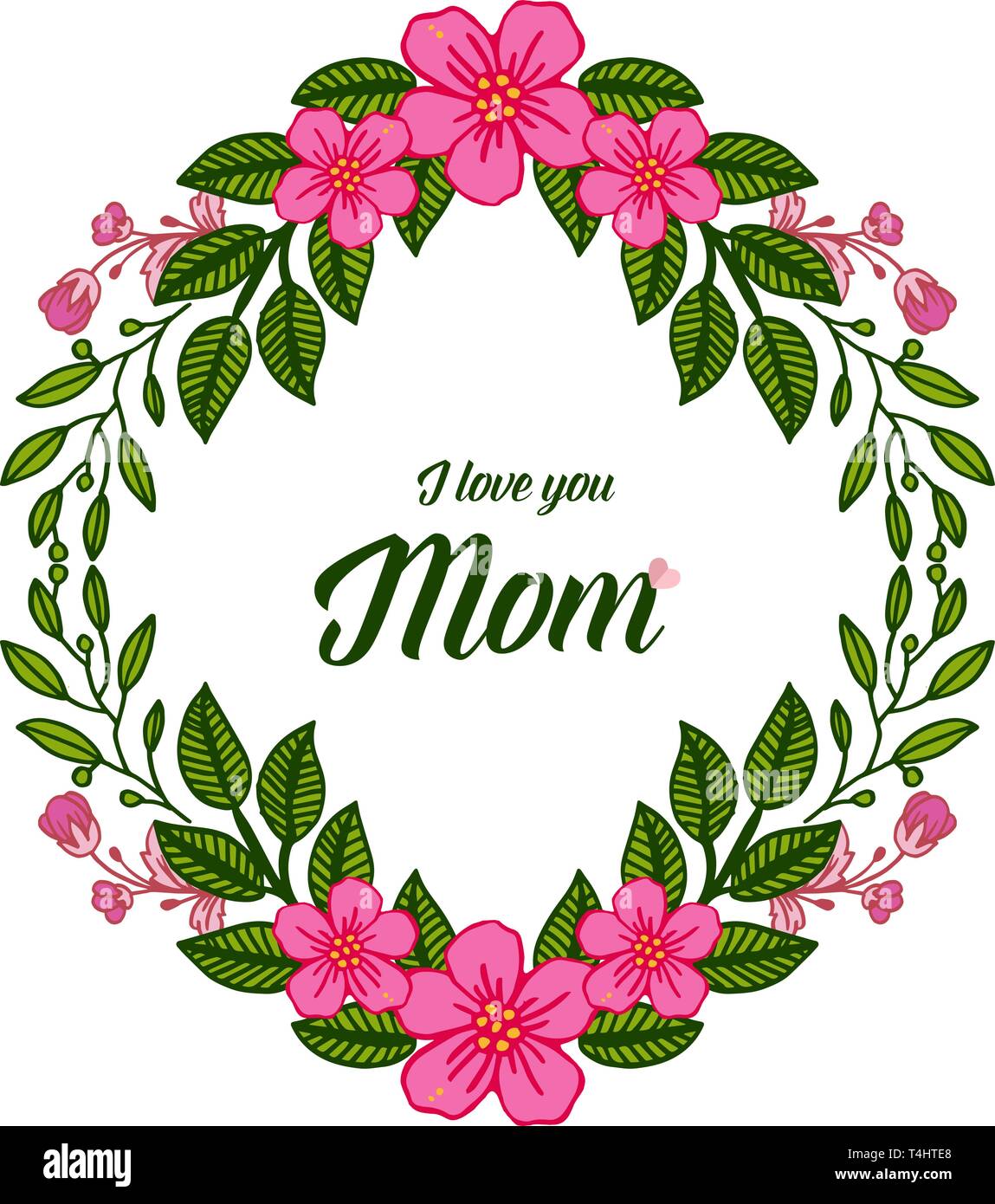 Vector illustration happy mothers day with crowd pink flower frame hand ...