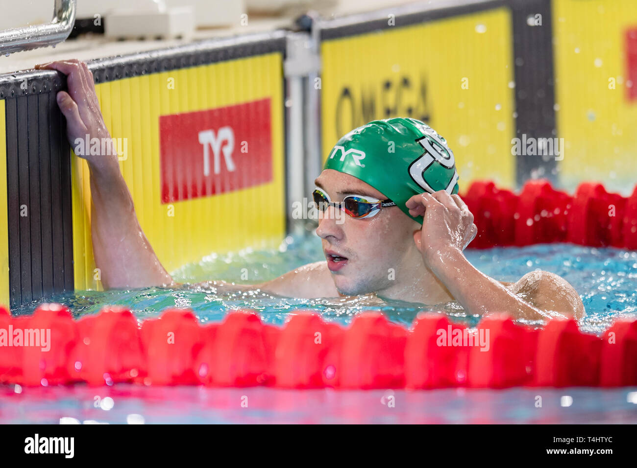 Glasgow, UK. 16th Apr, 2019. Daniel Jervis (Swansea Uni) is a new British Champion for the Men Open 400m Freestyle  Final during British Swimming Championships 2019 at Tollcross International Swimming Centre on Tuesday, April 16, 2019 in Glasgow Scotland. Credit: Taka G Wu/Alamy Live News Stock Photo