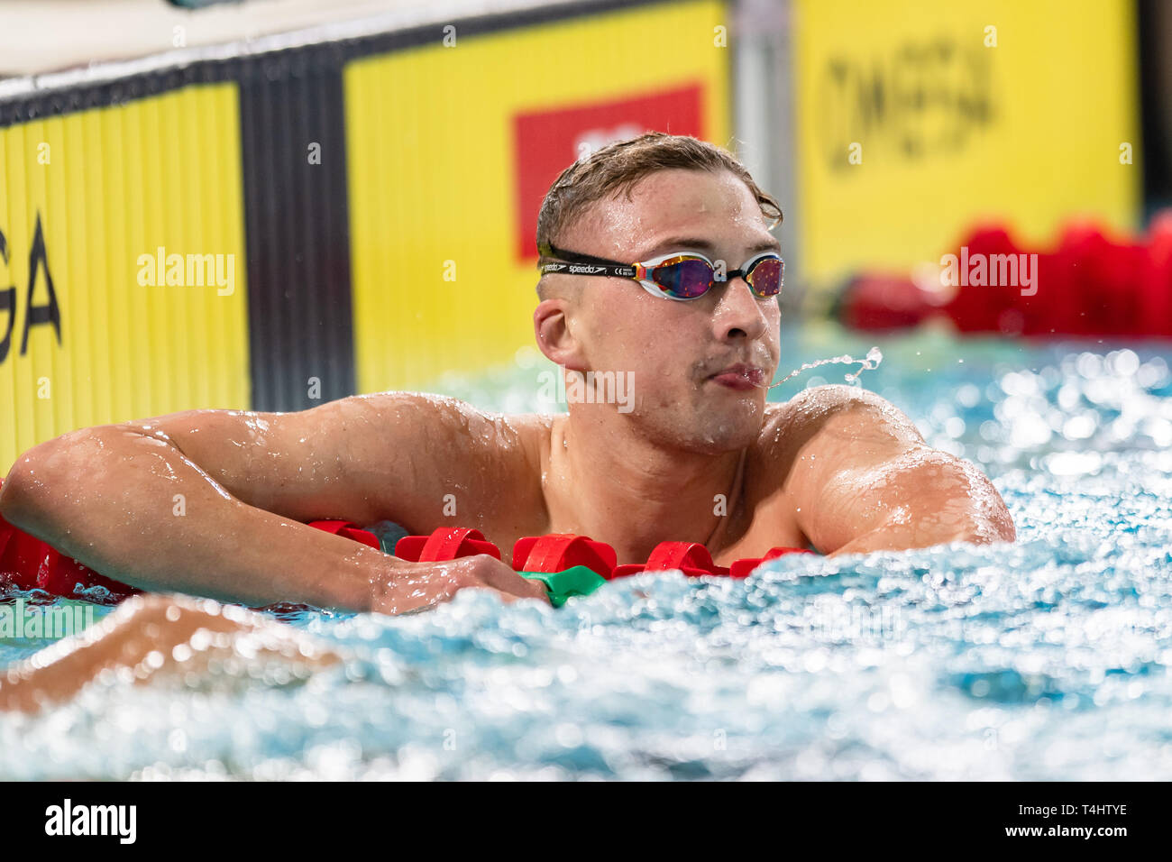 Glasgow, UK. 16th Apr, 2019. Daniel Jervis (Swansea Uni) is a new British Champion for the Men Open 400m Freestyle  Final during British Swimming Championships 2019 at Tollcross International Swimming Centre on Tuesday, April 16, 2019 in Glasgow Scotland. Credit: Taka G Wu/Alamy Live News Stock Photo