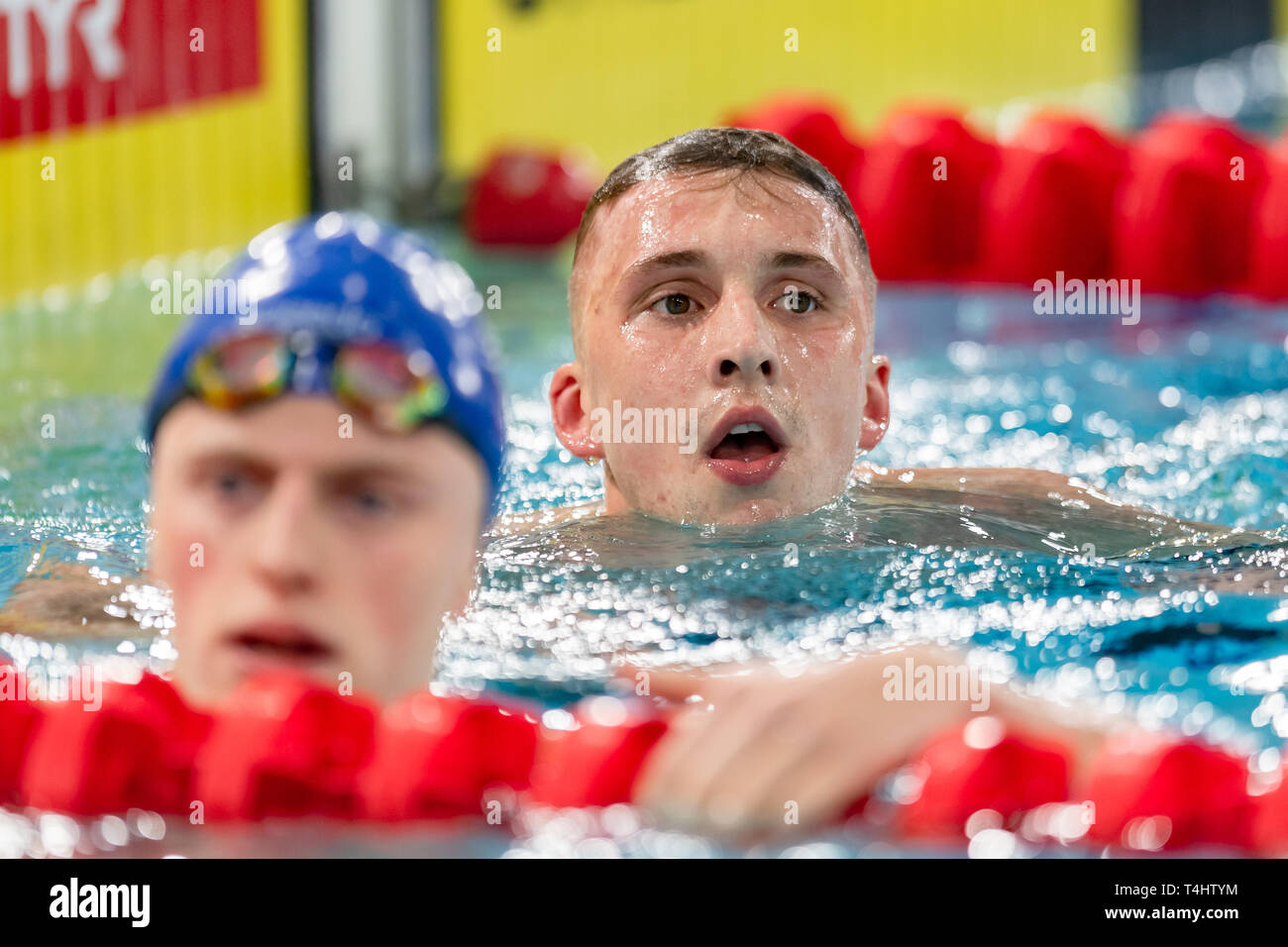 Glasgow, UK. 16th Apr, 2019. Daniel Jervis (Swansea Uni) is a new British Champion for the Men Open 400m Freestyle  Final during British Swimming Championships 2019 at Tollcross International Swimming Centre on Tuesday, April 16, 2019 in Glasgow Scotland. Credit: Taka G Wu/Alamy Live News Stock Photo