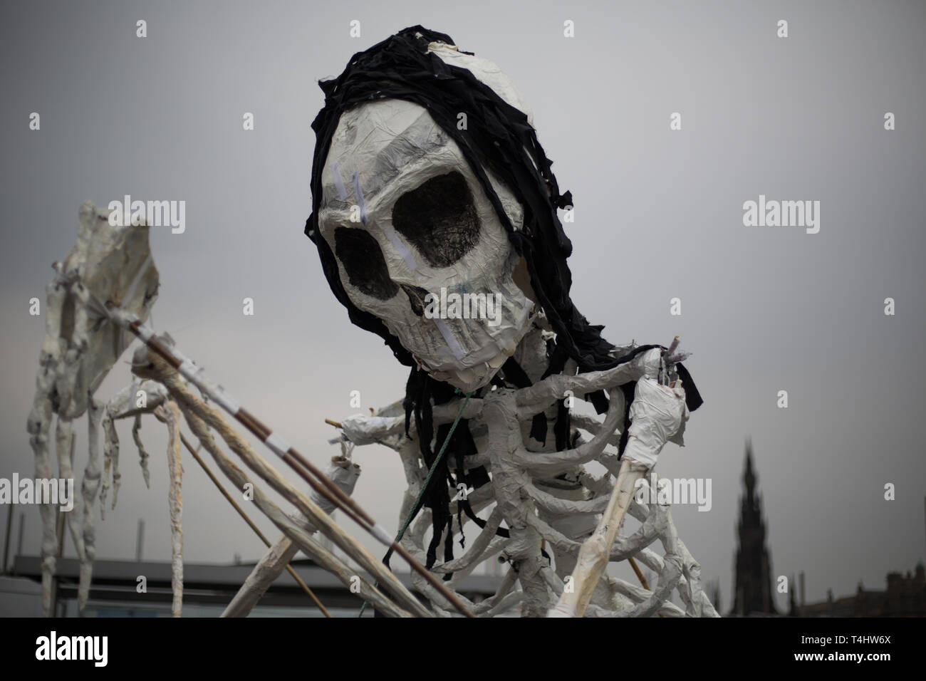 Edinburgh, Scotland, 16th April 2019. Extinction Rebellion (Scotland) climate protestors shut North Bridge to traffic during an 'International Day of Rebellion', asking for the government to declare a climate emergency, in Edinburgh, Scotland, on 16 April 2019. Credit: Jeremy Sutton-Hibbert/Alamy Live News Stock Photo