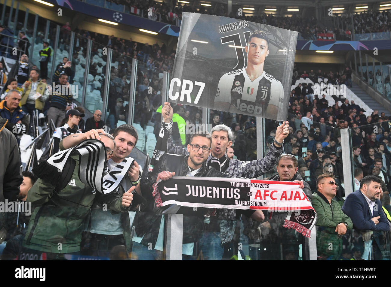 Turin, Italy. 16th Apr, 2019. Soccer: Champions League, knockout round, quarter-finals, second leg, Juventus Turin - Ajax Amsterdam. Fans of Juventus in the stands. Credit: Antonio Polia/dpa/Alamy Live News Stock Photo