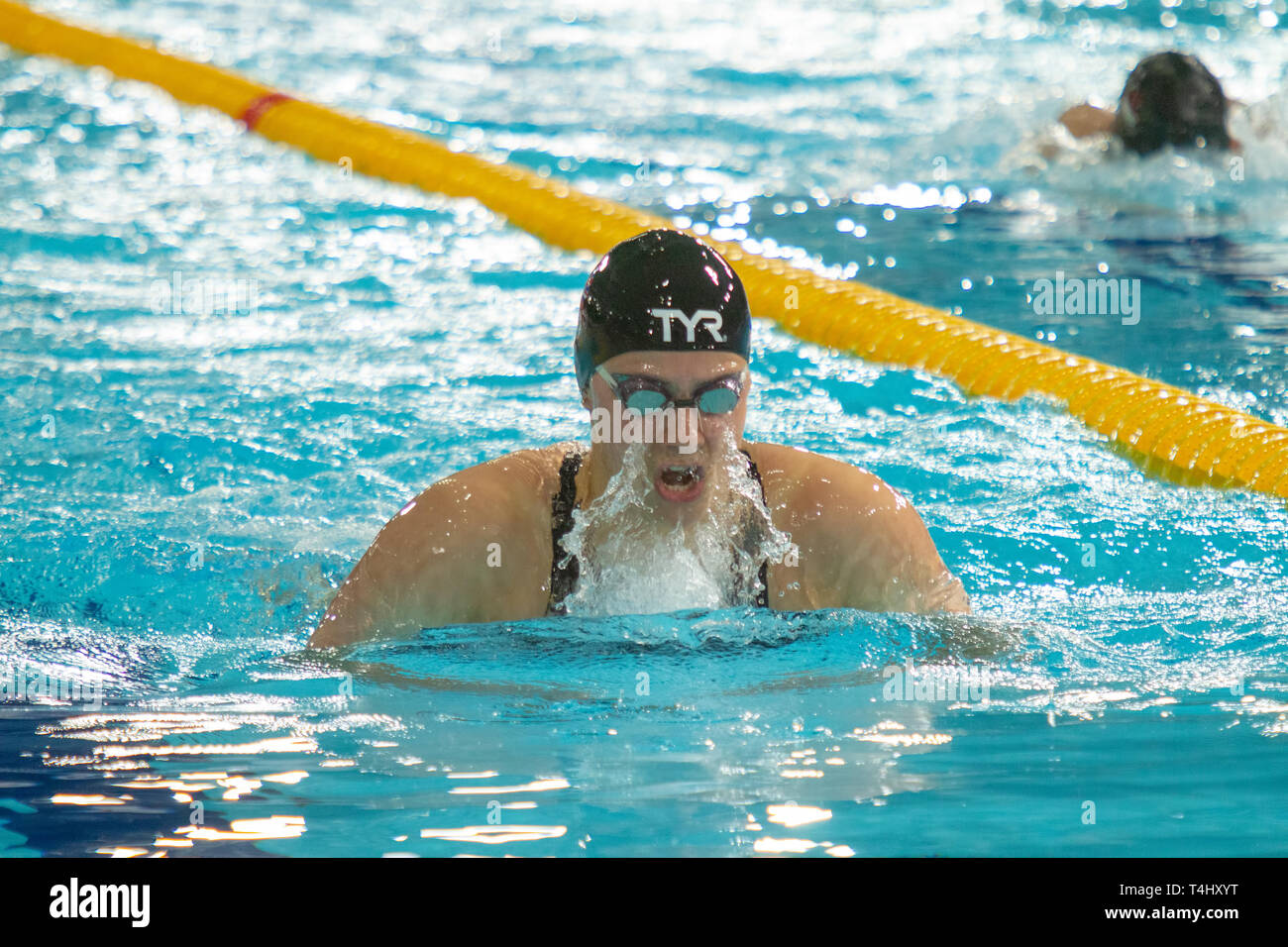 Aimee Willmott (University of Stirling) in action during the women's open 400 metres individual medley final, during Day 1 of the 2019 British Swimming Championships, at Tollcross International Swimming Centre. Stock Photo