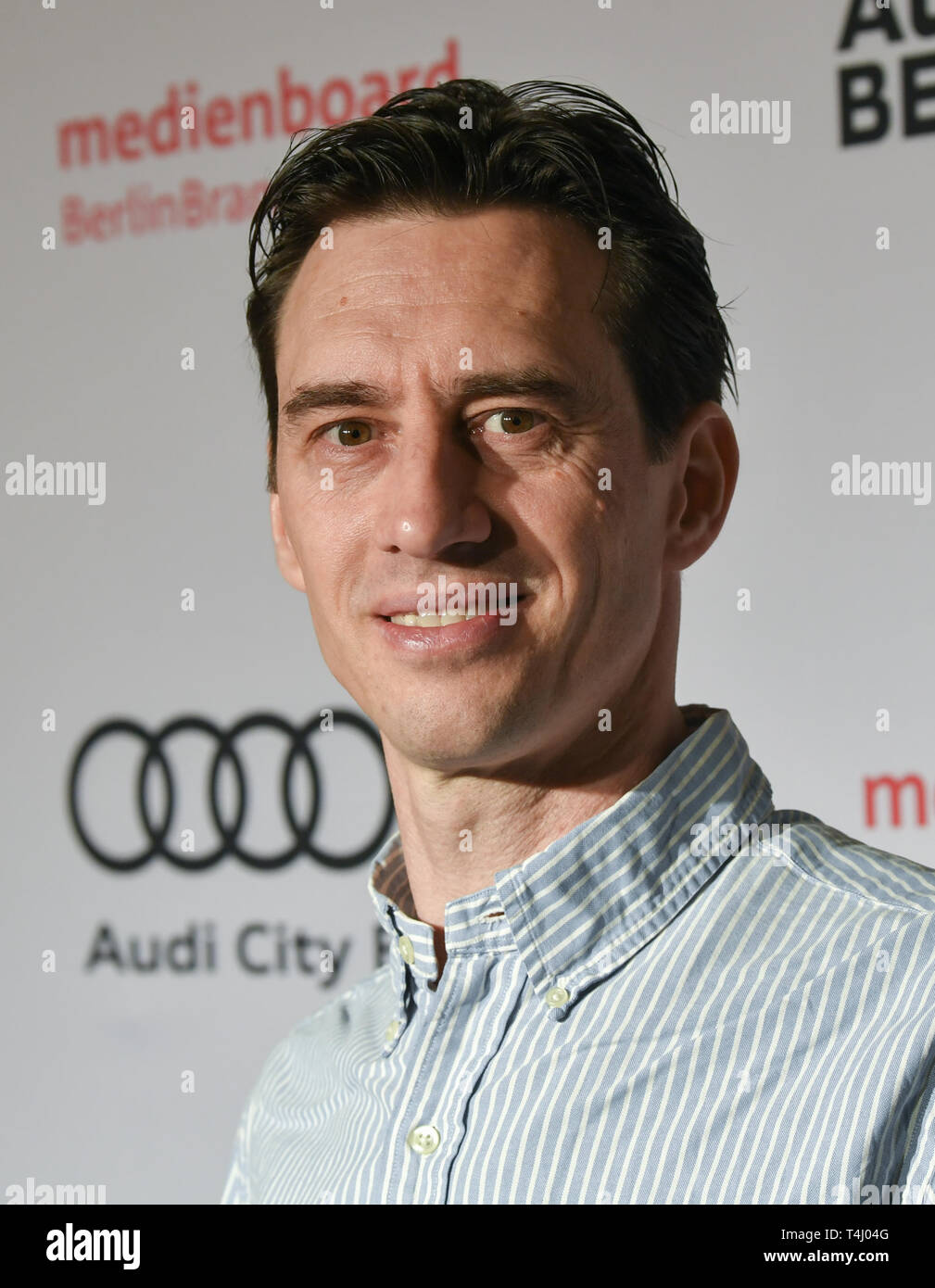 Berlin, Germany. 16th Apr, 2019. The actor Robert Glazeder comes to the premiere of the film "Wenn Fliegen träumen" at the film festival "Achtung Berlin" in the cinema Babylon. The road movie is the directing debut of Katharina Wackernagel. Credit: Jens Kalaene/dpa-Zentralbild/ZB/dpa/Alamy Live News Stock Photo