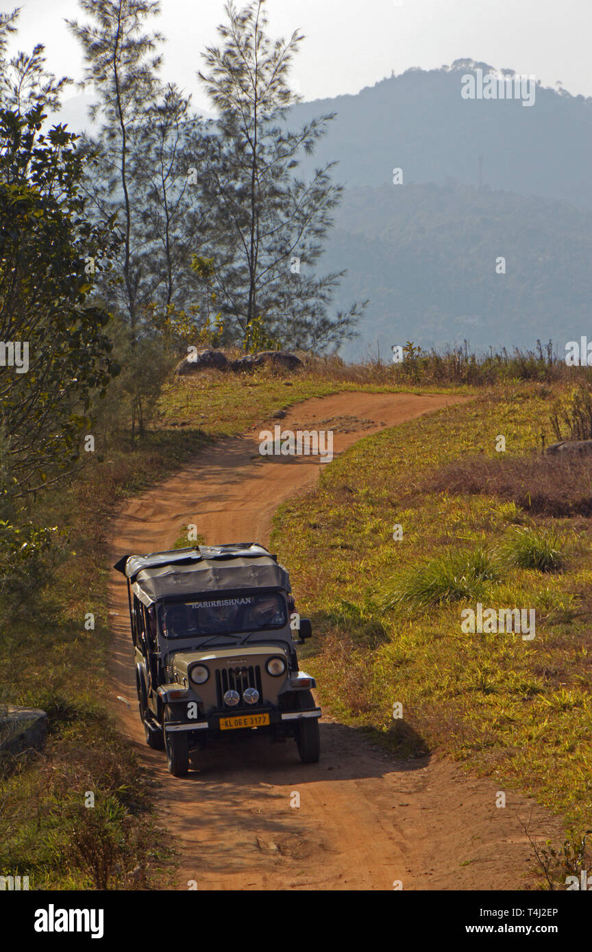 Jeep of the brand 'Mahindra' in the Periyar National Park in the south of India, recorded on 11.02.2019 | usage worldwide Stock Photo