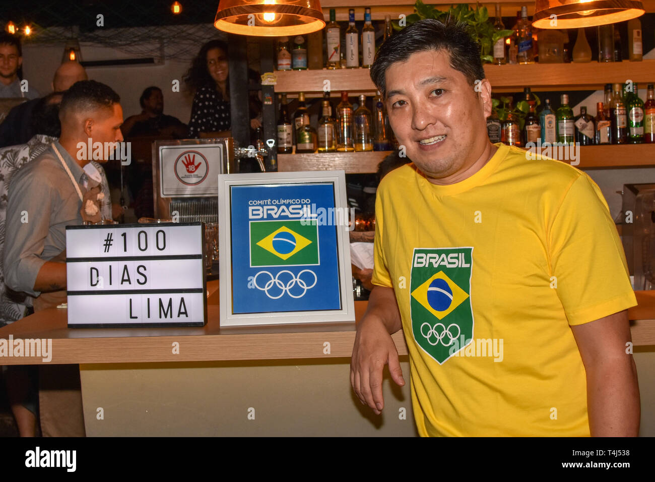 SÃO PAULO, SP - 17.04.2019: 100 DIAS PARA OS JOGOS PANAMERICANOS - The Olympic Committee of Brazil held an event to mark the 100-day date for the Pan American Games Lima 2019 on Wednesday (17) at the Lima Cocina Peruana restaurant in São Paulo. In the photo Hugo Hoyama former table tennis player . (Photo: Roberto Casimiro/Fotoarena) Stock Photo