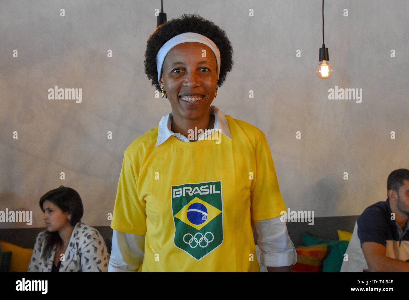 SÃO PAULO, SP - 17.04.2019: 100 DIAS PARA OS JOGOS PANAMERICANOS - The Brazilian Olympic Committee held an event to mark the 100-day date for the Pan American Games Lima 2019 on Jan. 4, 2007 (Jan. 17) at the Lima Cocina Peruana restaurant in São Paulo. In the photo Janeth Arcain, former basketball player. (Photo: Roberto Casimiro/Fotoarena) Stock Photo